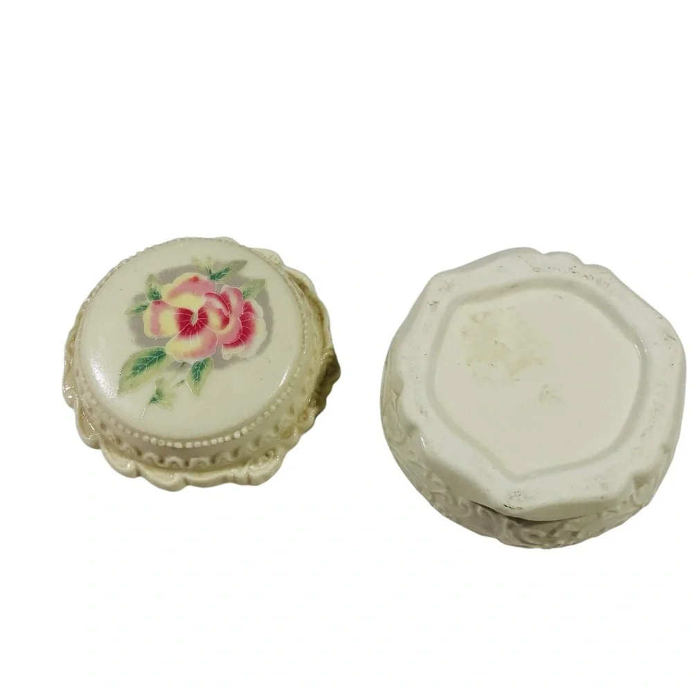 Vintage floral pansy Lidded trinket Jewelry box Boho Cottagecore Ceramic